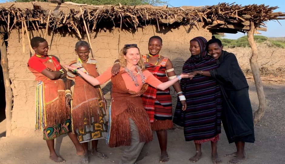 A Datoga tribeswoman displaying traditional metalwork